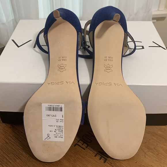 Via Spiga NIB Leesa Lapis Leather Suede Crisscross Ankle Open Toe Party Heels 8M - Picture 16 of 17